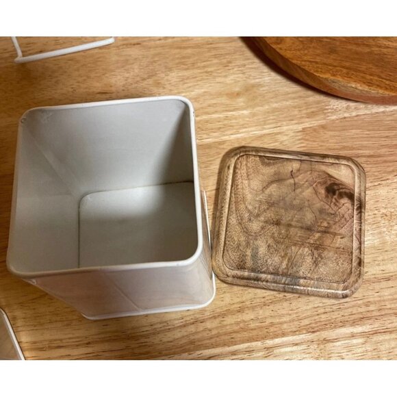 Canisters Sugar, Coffee,Tea and Biscuits metal with wooden lids new! - Picture 4 of 5